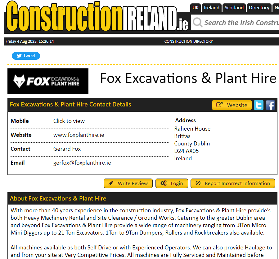 Construction Ireland - Fox Excavation